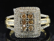 10k Yellow Gold Brown Round Cut Diamond Square Fashion Cocktail Ring 0.75 Ct.
