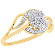 10K Yellow Gold Cluster Diamond Right Hand Cocktail Bypass Swirl Ring 0.17 CT.