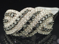 Ladies 10K White Gold Black Diamond Engagement Ring Wedding Band Set 1.52 Ct.