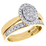 14K Yellow Gold Solitaire Diamond Tier Halo Engagement Wedding Bridal Set 3/4 CT