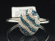10k White Gold Round Cut Blue Diamond Oval Design Fashion Cocktail Ring 0.15 Ct.