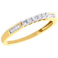 10K Yellow Gold Round & Baguette Diamond Wedding Band 5 Stone Womens Ring 1/6 CT
