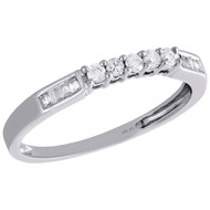 10K White Gold Round & Baguette Diamond Wedding Band 5 Stone Womens Ring 1/6 CT.