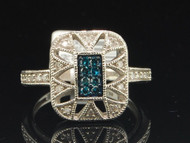 10k White Gold Blue Diamond Round Cut Star Design Fashion Cocktail Ring 1/4 Ct.