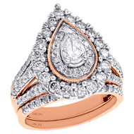 14K Rose Gold Marquise Solitaire Diamond Engagement + Wedding Bridal Set 2 CT.