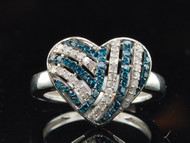 Blue Diamond Heart Ring 10K White Gold Round Fashion Love Cocktail Band 1/2 Ct.