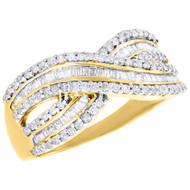10K Yellow Gold Baguette & Round Diamond Crossover Band Right Hand Ring 1/2 Ct