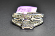 Diamond Bridal Set 14K White Gold Round Cut Engagement Ring Wedding Band 1 Ct