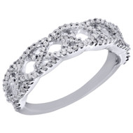 10K White Gold Diamond Criss Cross Anniversary Band Statement Ring 0.38 Ct.