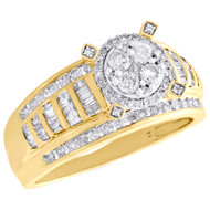 Ladies 10K Yellow Gold Round Cut Diamond Engagement Ring Bridal Set Band .95 Ct