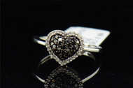 Ladies 10K White Gold Heart Love Shape Black Diamond Engagement Fashion Ring