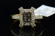 Brown Diamond Square Fashion Cocktail Ring 10K Yellow Gold Round Design .20 Tcw