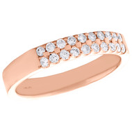 14K Rose Gold Round Diamond 2 Row Prong Set Ladies Wedding Band 0.25 CT.