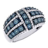 Blue Diamond Cocktail Band .925 Sterling Silver Right Hand Ring 0.13 Ct.