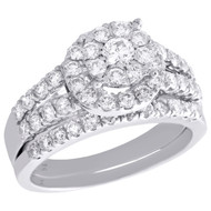 10K White Gold Flower Set Diamond Tiered Halo Engagement Ring Bridal Set 1.75 Ct