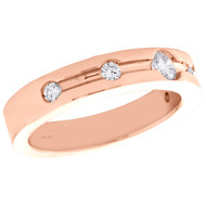 14K Rose Gold Diamond Bezel Set Grooved Center Ladies Wedding Band 0.25 CT.