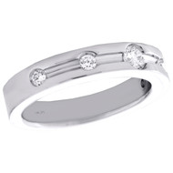 14K White Gold Diamond Bezel Set Grooved Center Ladies Wedding Band 0.25 CT.