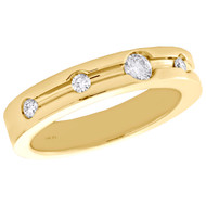 14K Yellow Gold Diamond Bezel Set Grooved Center Ladies Wedding Band 0.25 CT.
