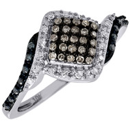 Blue & Brown Diamond Fashion Ring Ladies White Gold Round Cocktail Band 0.33 Ct.