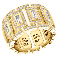 18K Yellow Gold Round & Baguette Cut Diamond Wedding Band 15mm Mens Bezel Set Ring 3.93 CT.