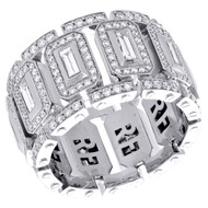 18K White Gold Round & Baguette Cut Diamond Wedding Band 15mm Mens Bezel Set Ring 3.93 CT.