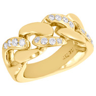 10K Yellow Gold Round Diamond Solid Miami Cuban Link Pinky Ring 11mm Band .82 CT
