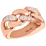 10K Rose Gold Round Diamond Solid Miami Cuban Link Pinky Ring 11mm Band 0.82 CT.