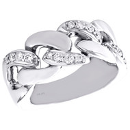 10K White Gold Round Diamond Solid Miami Cuban Link Pinky Ring 11mm Band 0.82 CT