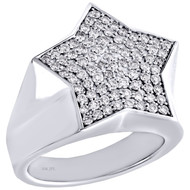 10K White Gold Round Diamond Star Shape Frame Pinky Ring 20mm Mens Band 0.93 CT.