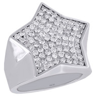 10K White Gold Round Diamond Star Shape Frame Pinky Ring 24mm Mens Band 1.70 CT.