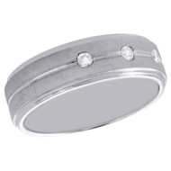 10K White Gold Mens Diamond Wedding Band 3 Stone Brushed Finish Ring 0.13 CT.