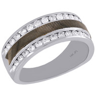 14K White Gold Round Diamond Wedding Band Distressed Channel Set 8.5mm Ring 1 CT
