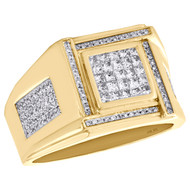 10K Yellow Gold Mens Princess & Round Cut Diamond Pinky Ring 14mm Band 3/4 CT.