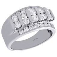 14K White Gold Round Diamond Mens Wedding Band Tier Design Engagement Ring 2 Ct.