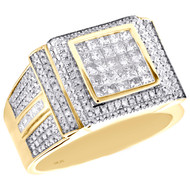 10K Yellow Gold Princess Cut Diamond Pinky Ring Square Tier 14mm Band 1.63 CT.
