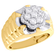 10K Yellow Gold Real Diamond Cluster Band Halo Frame 15mm Men's Pinky Ring 1 CT.