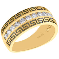 14K Yellow Gold Channel Set Round Diamond Greek Key Wedding Band 9mm Ring 1 CT.