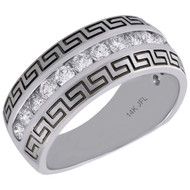 14K White Gold Channel Set Round Diamond Greek Key Wedding Band 9mm Ring 1 CT.