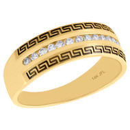 14K Yellow Gold Channel Set Round Diamond Greek Key Wedding Band 7mm Ring 1/4 CT