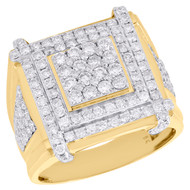 10K Yellow Gold Genuine Diamond Step Square Statement Pinky Ring 21mm Band 3 CT.
