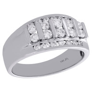 14K White Gold Round Diamond Mens Wedding Band Tier Design Engagement Ring 1 Ct.