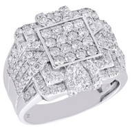 10K White Gold Round Diamond Step Square Cluster Frame 20mm Mens Pinky Ring 3 CT