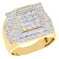 10K Yellow Gold Diamond Statement Pinky Ring 18.5mm Step Square Frame 2.25 CT.