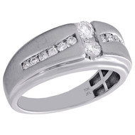 10K White Gold Solitaire Diamond Mens Wedding Band Hearts Together Ring 0.63 Ct.