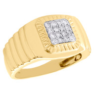 10K Yellow Gold Diamond Fluted Bezel Step Shank Pink Ring Wedding Band 1/2 CT.