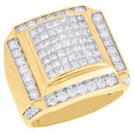 10K Yellow Gold Round & Princess Cut Diamond Statement Pinky Domed Ring 2.88 CT.