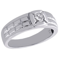 14K White Gold Round Diamond Wedding Band 7.5mm Bezel Set Step Shank Ring 1/2 CT