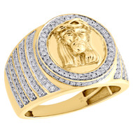 10K Yellow Gold Diamond Jesus Face Tier Step Shank Pinky Ring 16mm Band 1 CT.