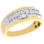 10K Two Tone Gold Diamond 9mm Staggered Wedding Band Channel Set Ring 1/2 CT.