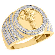 10K Yellow Gold Diamond Praying Angel Step Shank 16mm Pinky Ring Band 7/8 CT.